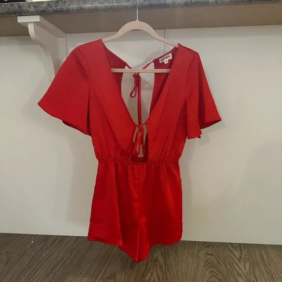 superdown Red Tie-Front Romper - Picture 3 of 7